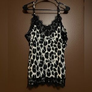 Leopard cheetah Print Lace Trim Camisole black white size 2xl tank